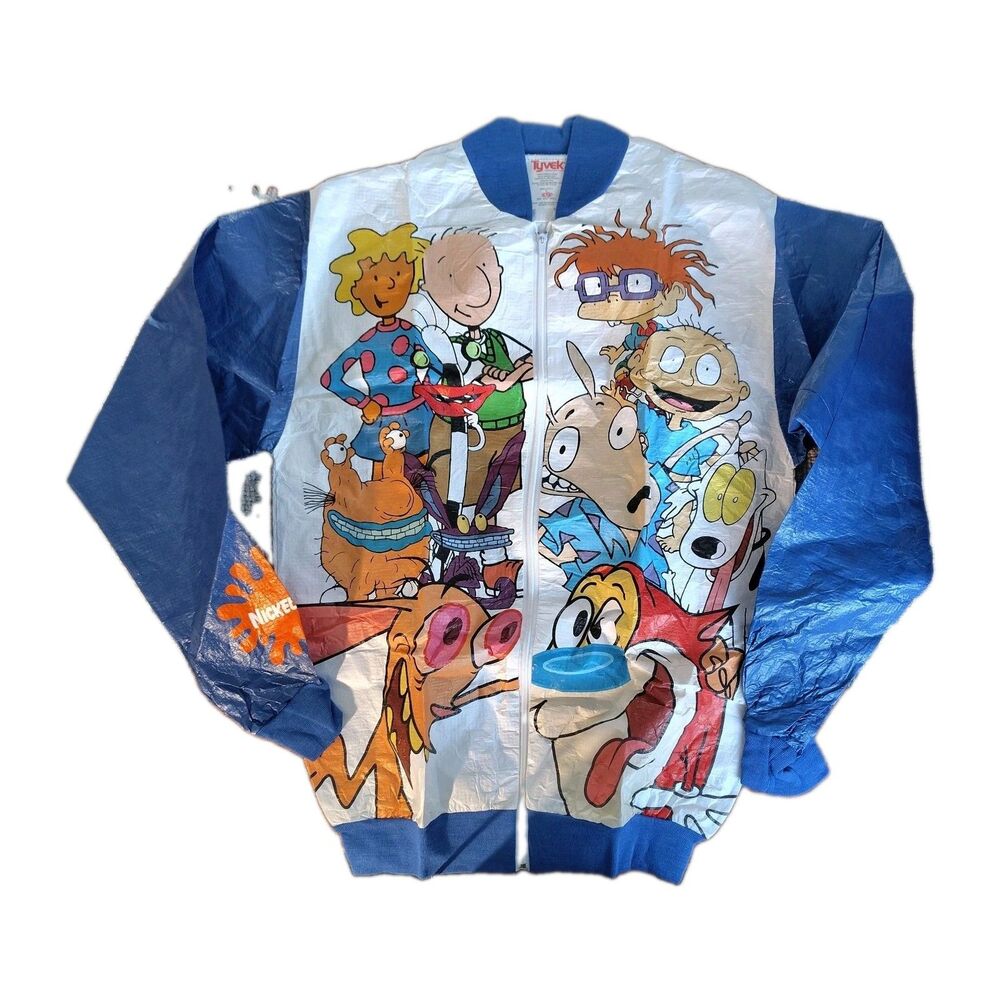 Vintage 90s Nickelodeon Tyvek Dupont Jacket Windbreaker Adult Small Graphic New